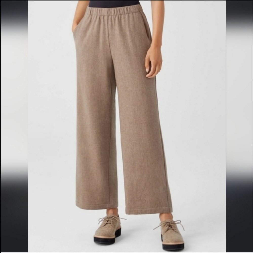 Eileen Fisher Straight Leg Ankle Length Elastic Waist 100% Wool Pull On Pants